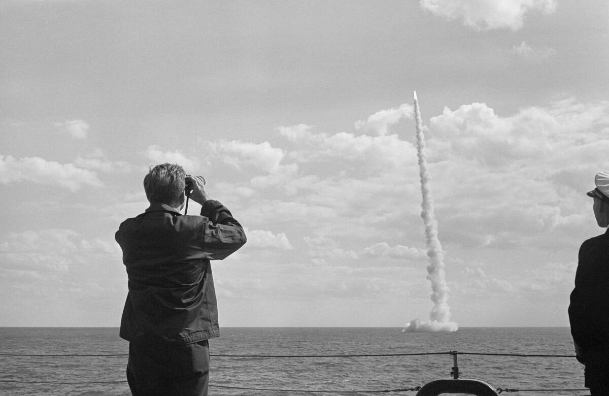 President John F. Kennedy Watching Missile Launch