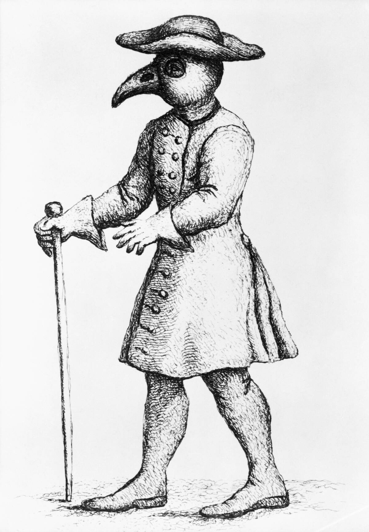 17th-Century Illustration of a Doctor Wearing Protective Clothing