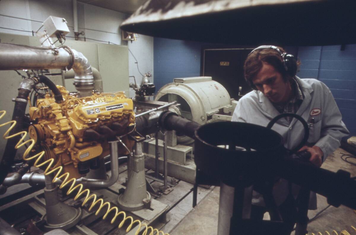 1970s America: Evaluation and development control room at EPA's Ann Arbor motor vehicle emissions test center