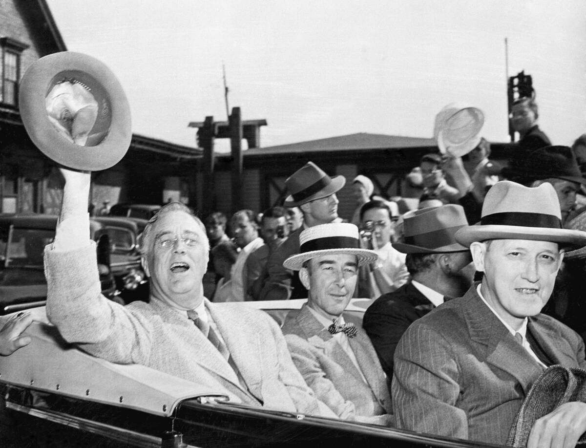 Franklin Roosevelt Waving from a Car