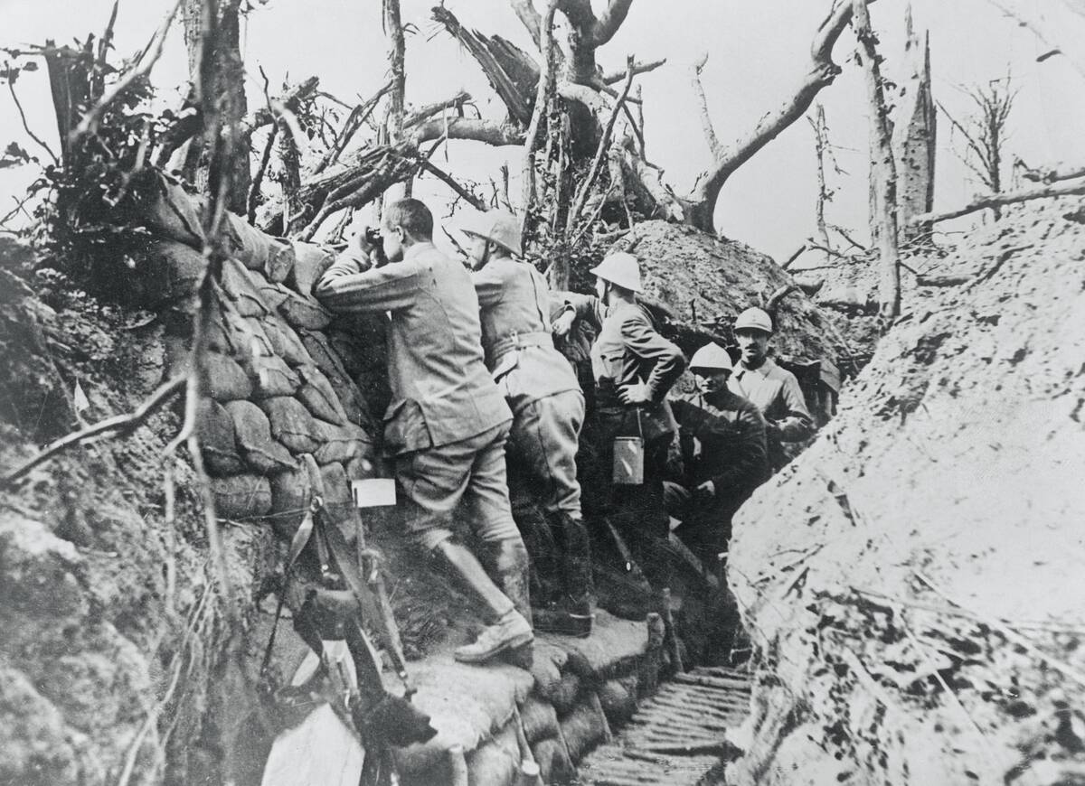 French Soldiers in Trench Screened From Observation