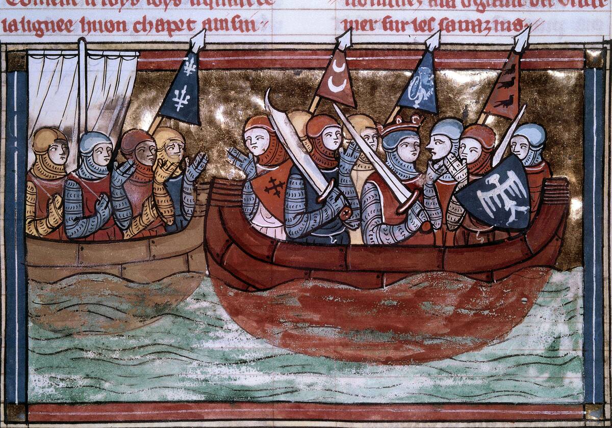 Godfrey of Bouillon and the crusaders sailing to the Holy Land