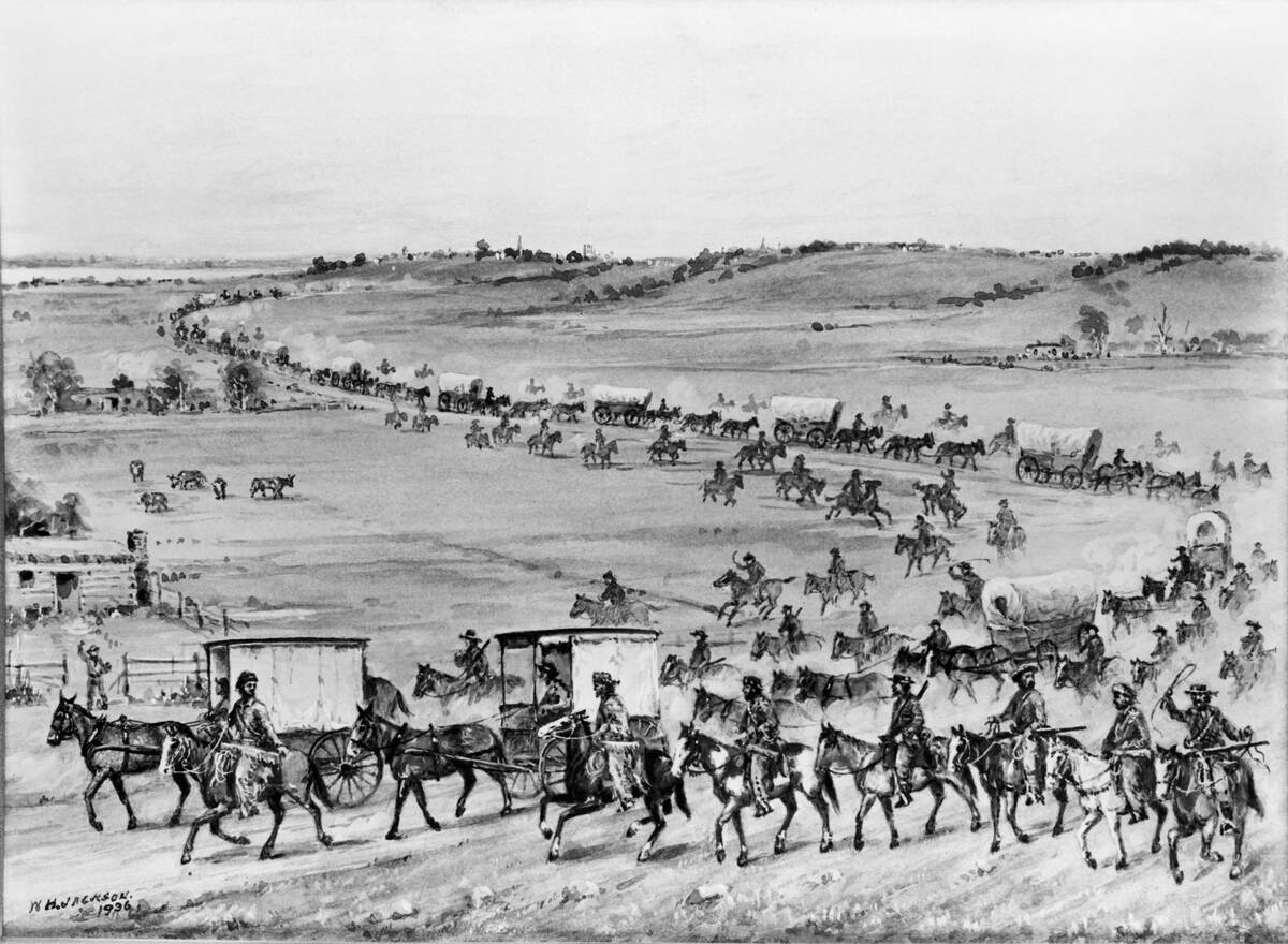 Illustration of Oregon Trail Wagon Caravan