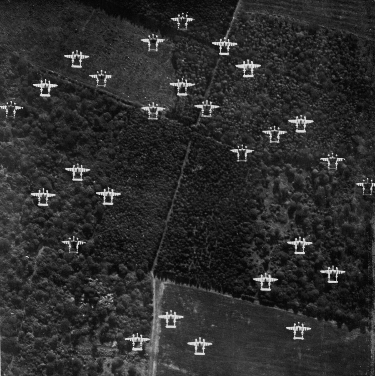 Squadron Of P-38 Lightnings In Flight