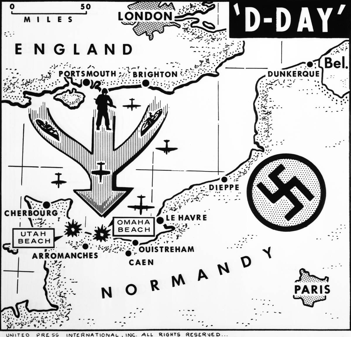 United Press International News Map of D-Day