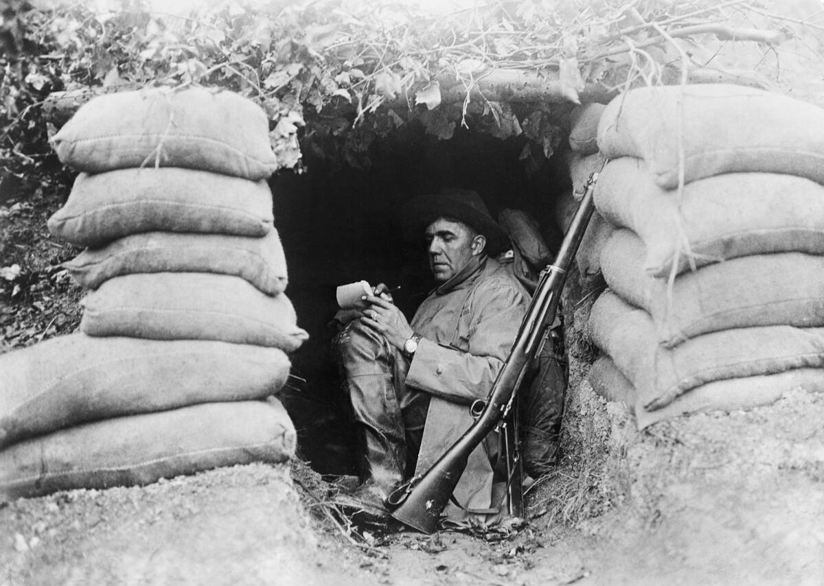 World War I American Soldier Writing Letter in Trenches
