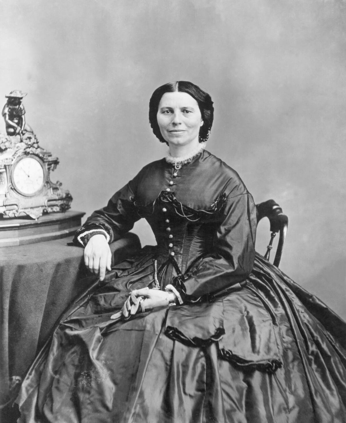 Civil War Volunteer Clara Barton Sitting by Clock