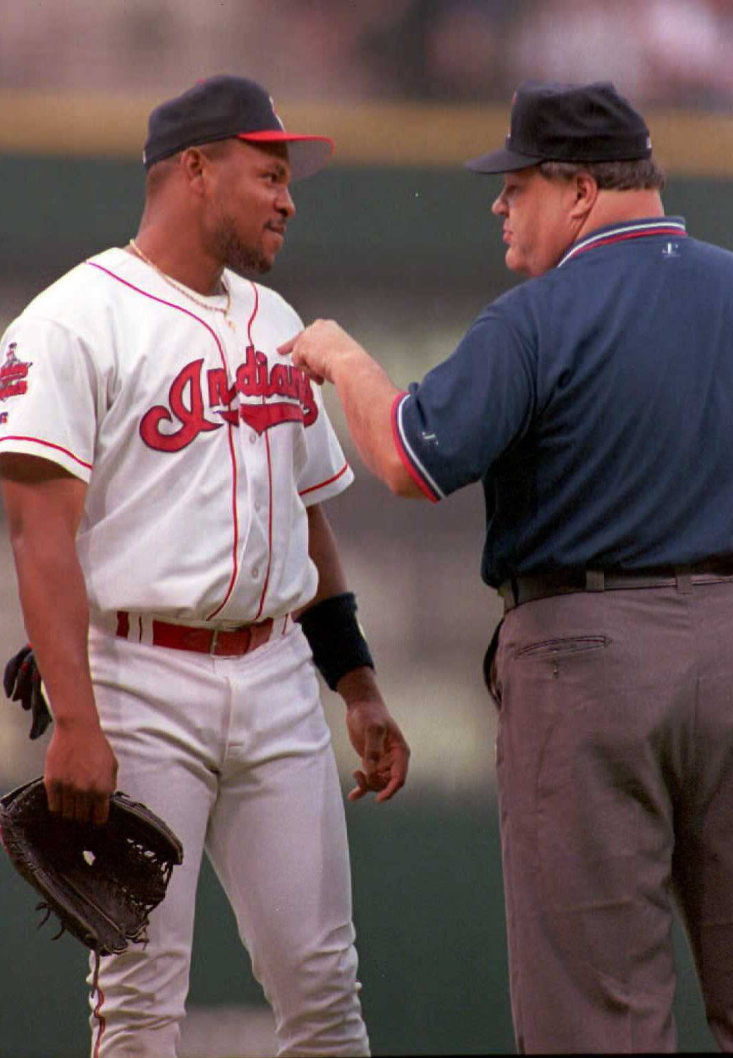 Cleveland Indians left fielder Albert Belle talks