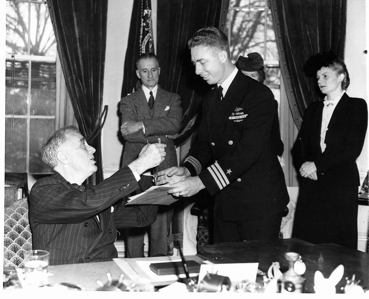 Commander Lawson P. Ramage Receiving Award From FDR