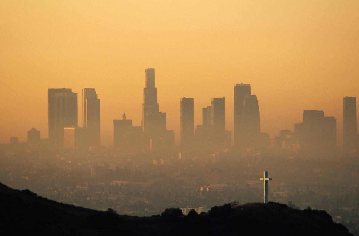 Downtown Los Angeles Skyline Shrouded in Smog