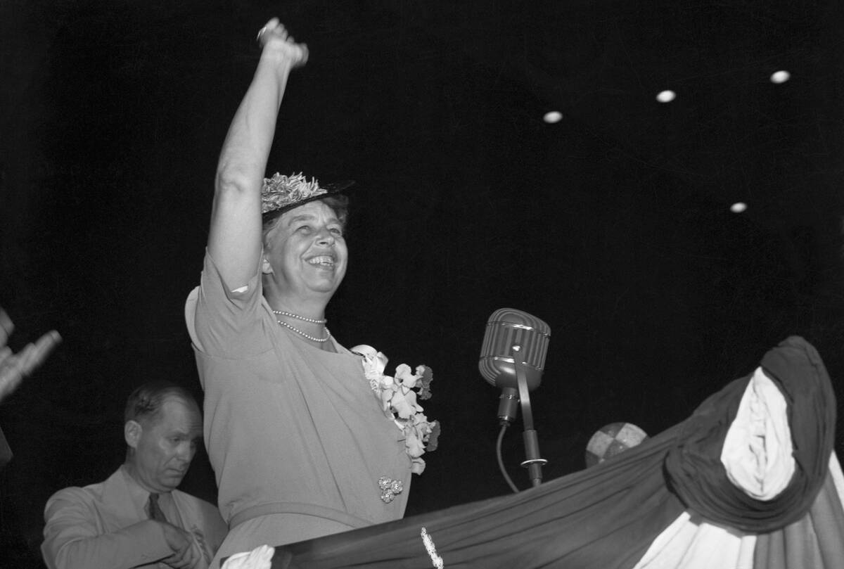 Eleanor Roosevelt Waves To Delegates.