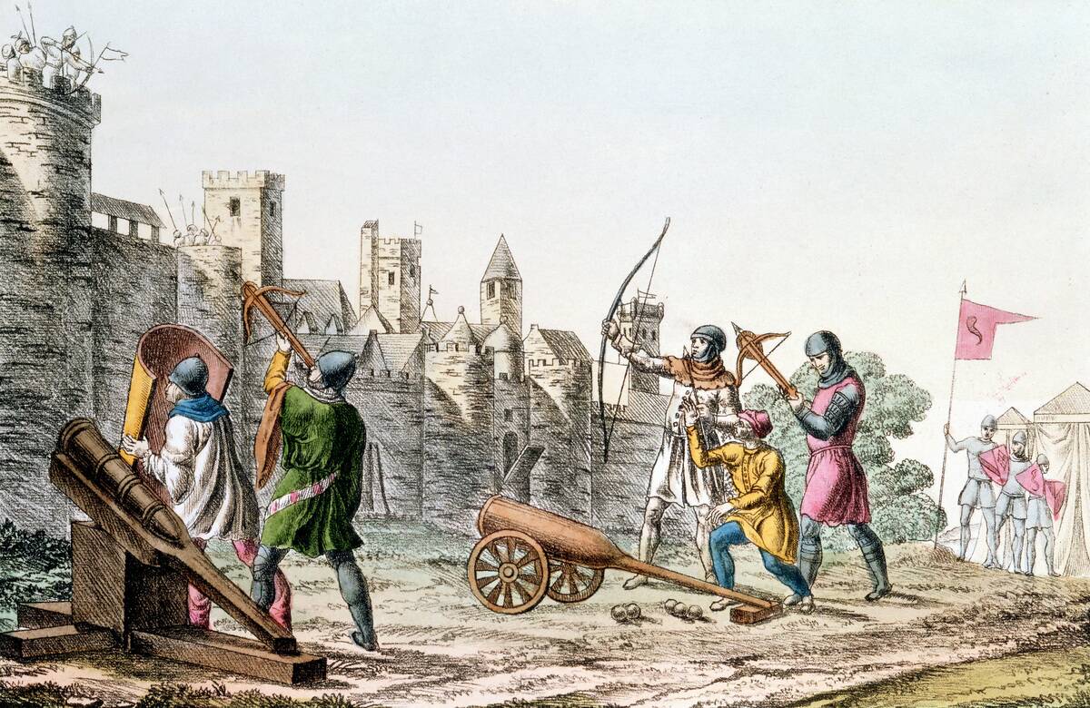 English troops attacking a French town, Hundred Years War, 1337-1453 (c1830).
