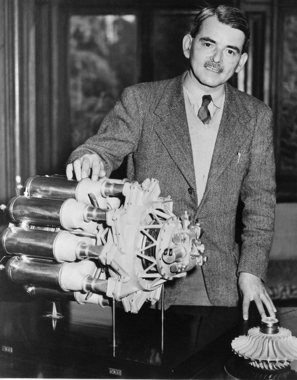 Inventor Frank Whittle Displaying His New Jet Engine