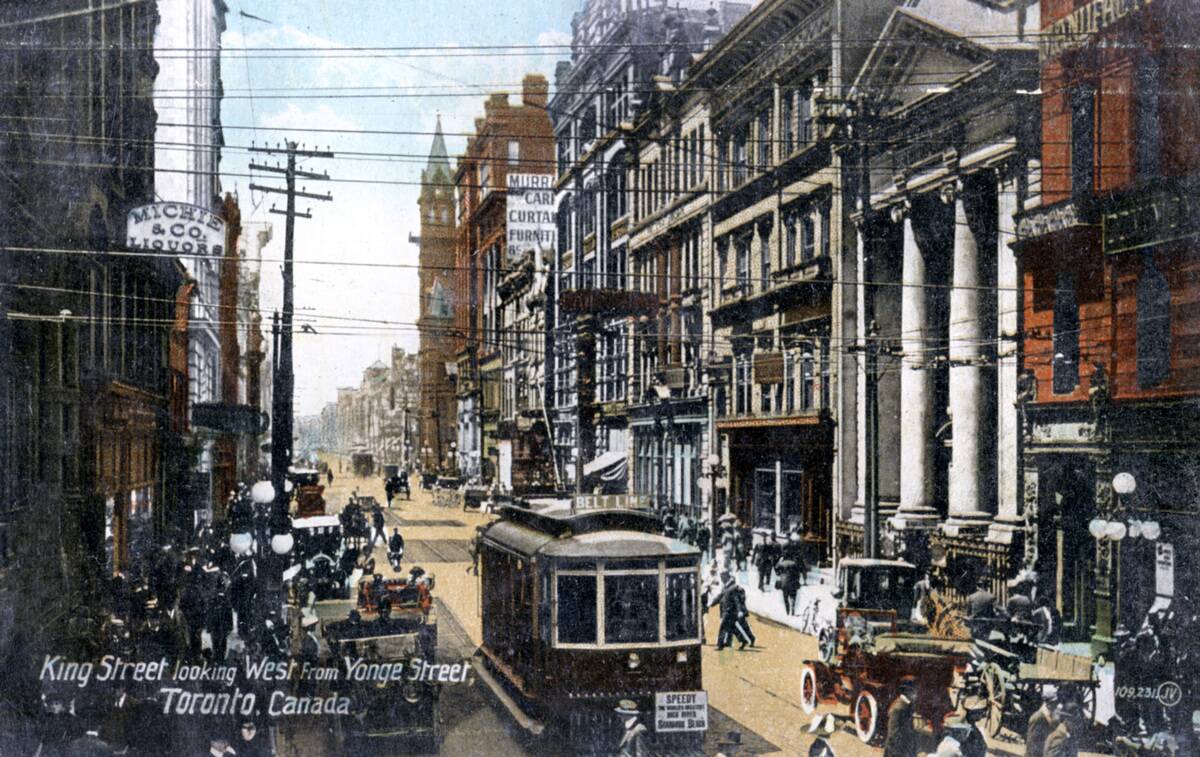 Looking west along King Street, Toronto, Canada, c1900s.
