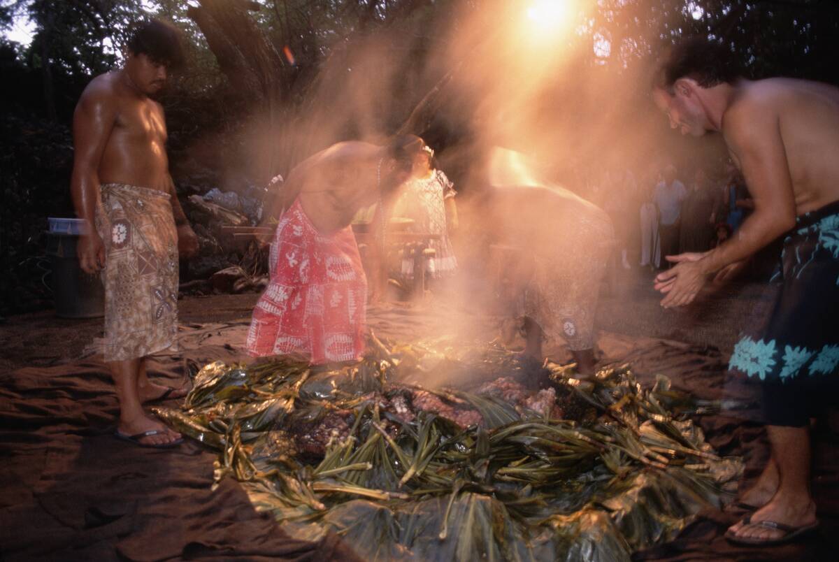 Men at Hawaiian Luau