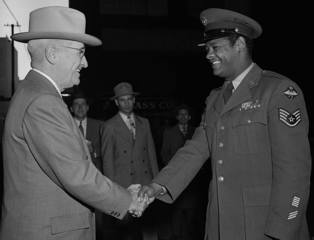 President Truman Shakes Hands With Staff Sargent Edward Williams