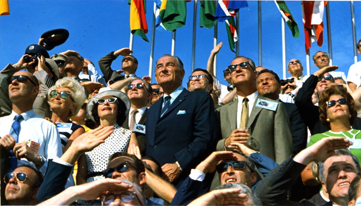 Spiro Agnew And Lyndon Johnson Watch The Apollo 11 Lift Off