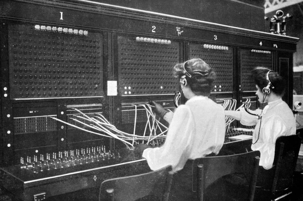 Switchboard operators at work, early 20th century.