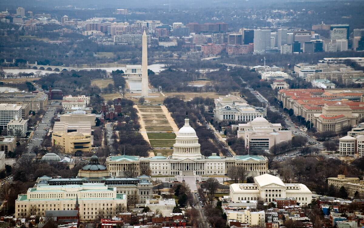 The skyline of Washington, DC, including