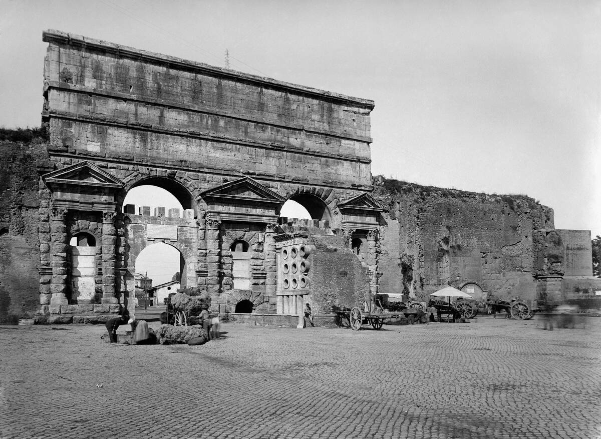 View of Marco Virgilio Eurisace's tomb at Porta Maggiore in Rome