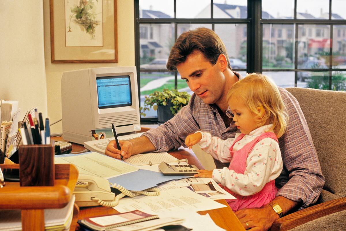 1990s Father Working Writin...