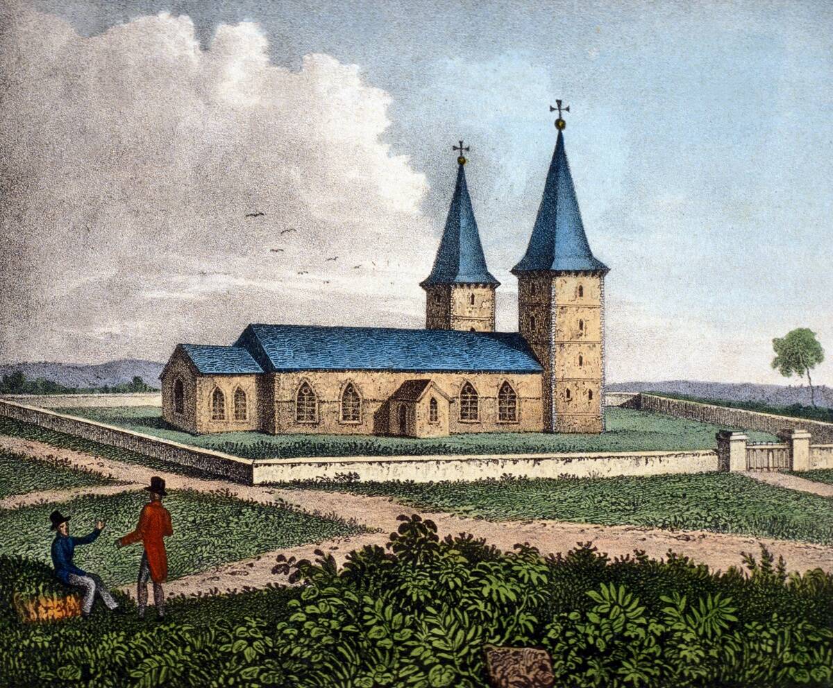 Australia Lithographs / engravings from the 19th century Church of the penal colony Paramatta / New South Wales - colored lithograph - Early 19th century