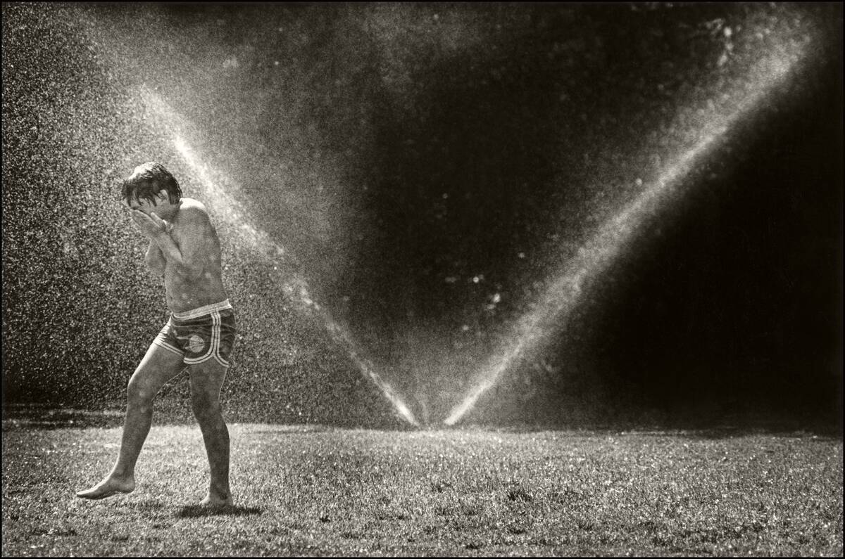 Boy Plays In A Sprinkler