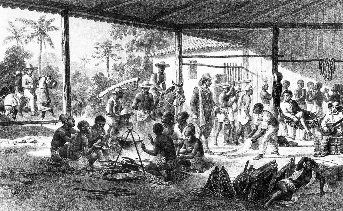 Brazil: 'Transportation of a convoy of Blacks', Johann Moritz Rugendas, 'Voyage Pittoresque dans le Bresil', Paris, 1835