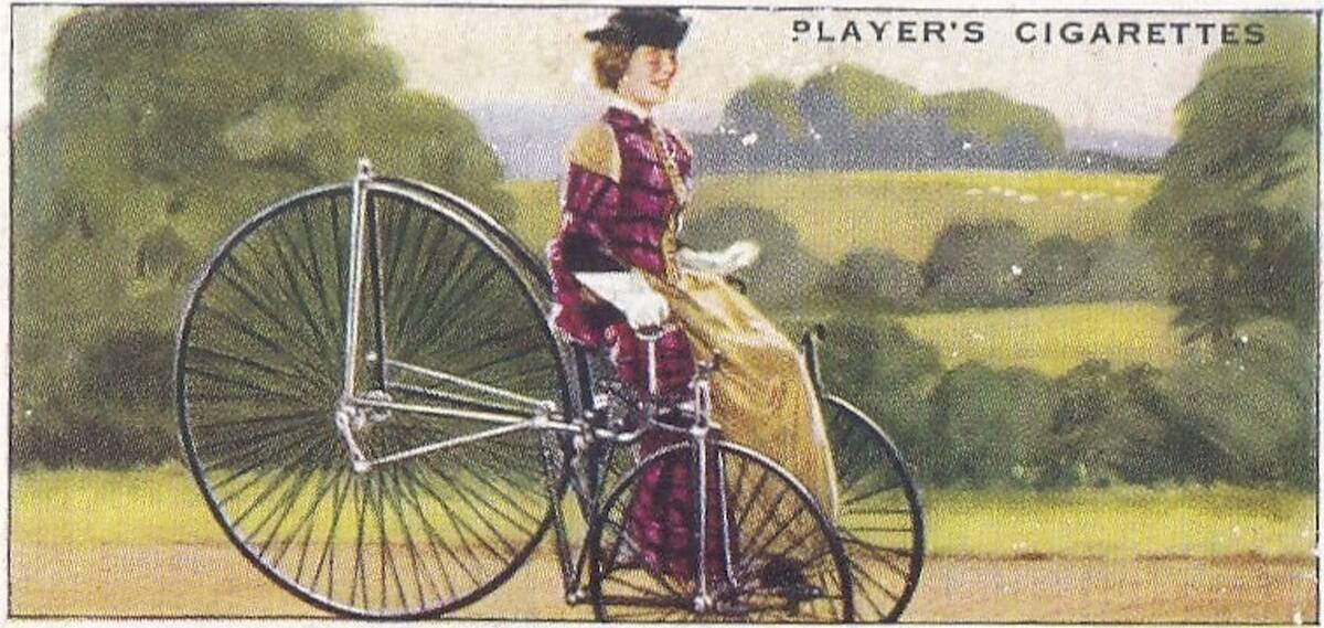 Collectible cigarette card, Singer Tricycle, Cycling series, 1939