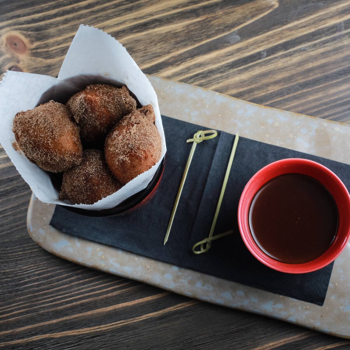 Doughnuts with Chocolate Sauce