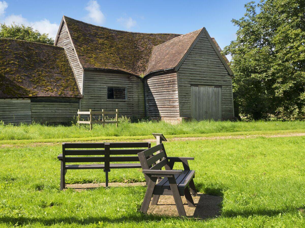 Farm barn and benches in Lower Radley Village