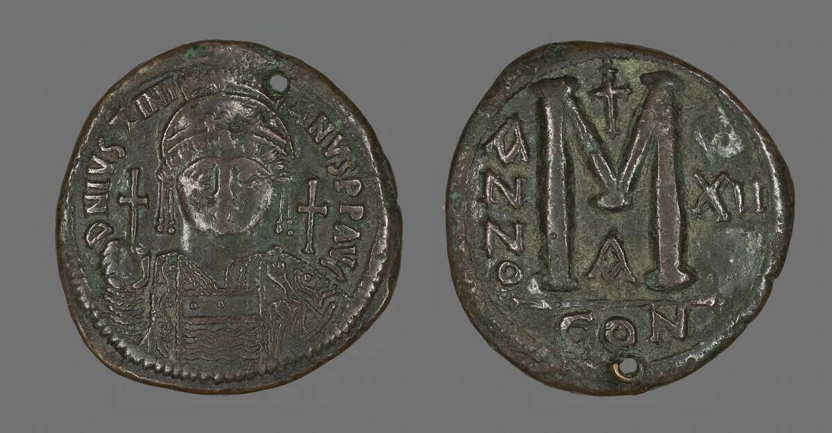 Follis (Coin) Portraying The Emperor Justinian I