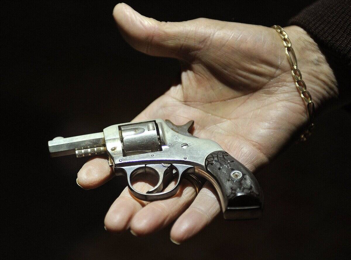 Former state legislator Gerald Talbot, 81, holds the Saturday Night Special . 38 caliber handgun he