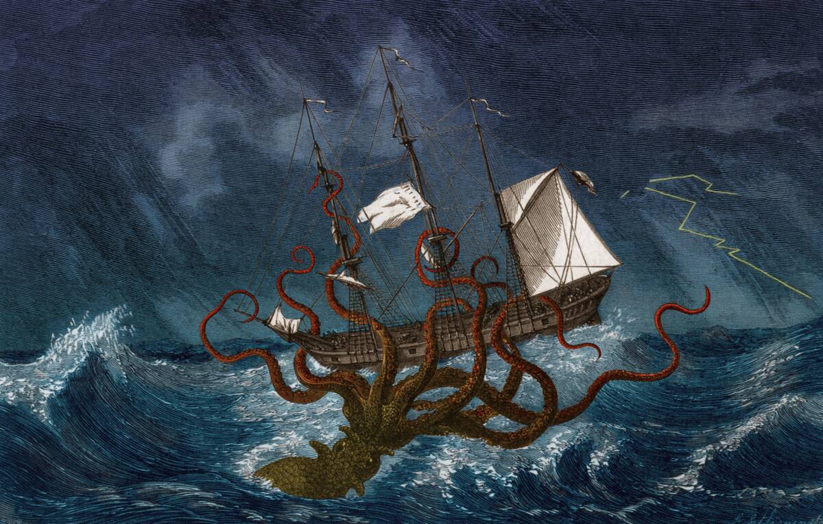 'Giant Squid Attacking Ship'