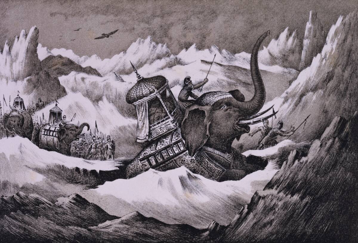 Hannibal and his war Elephants Crossing the Alps