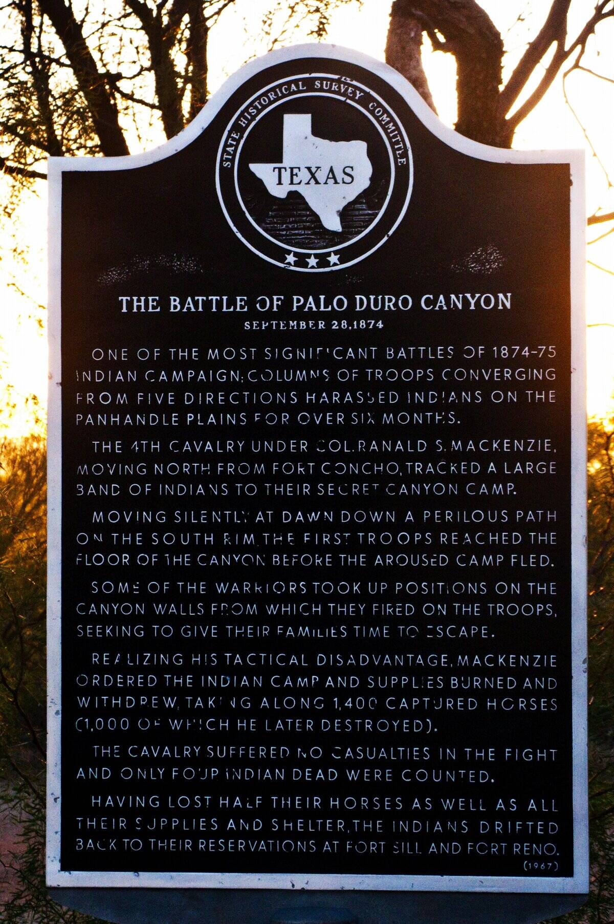 Informational Sign and Marker of the Battle of Palo Duro Canyon, Canyon, Texas
