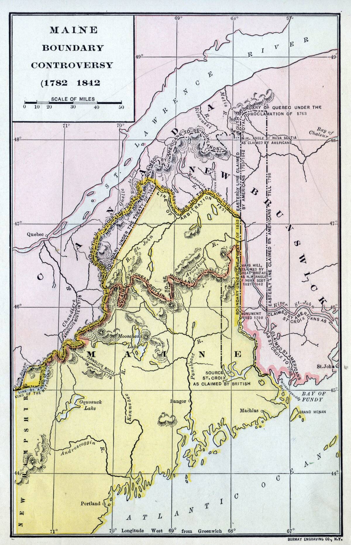 Map Of The ''Maine Boundary Controversy (1782 - 1842)'