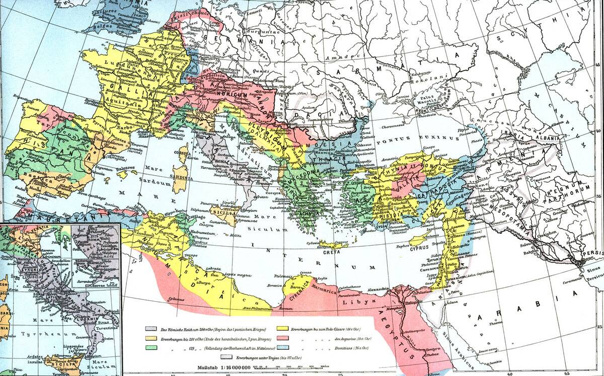 Map showing the Roman empire at its largest