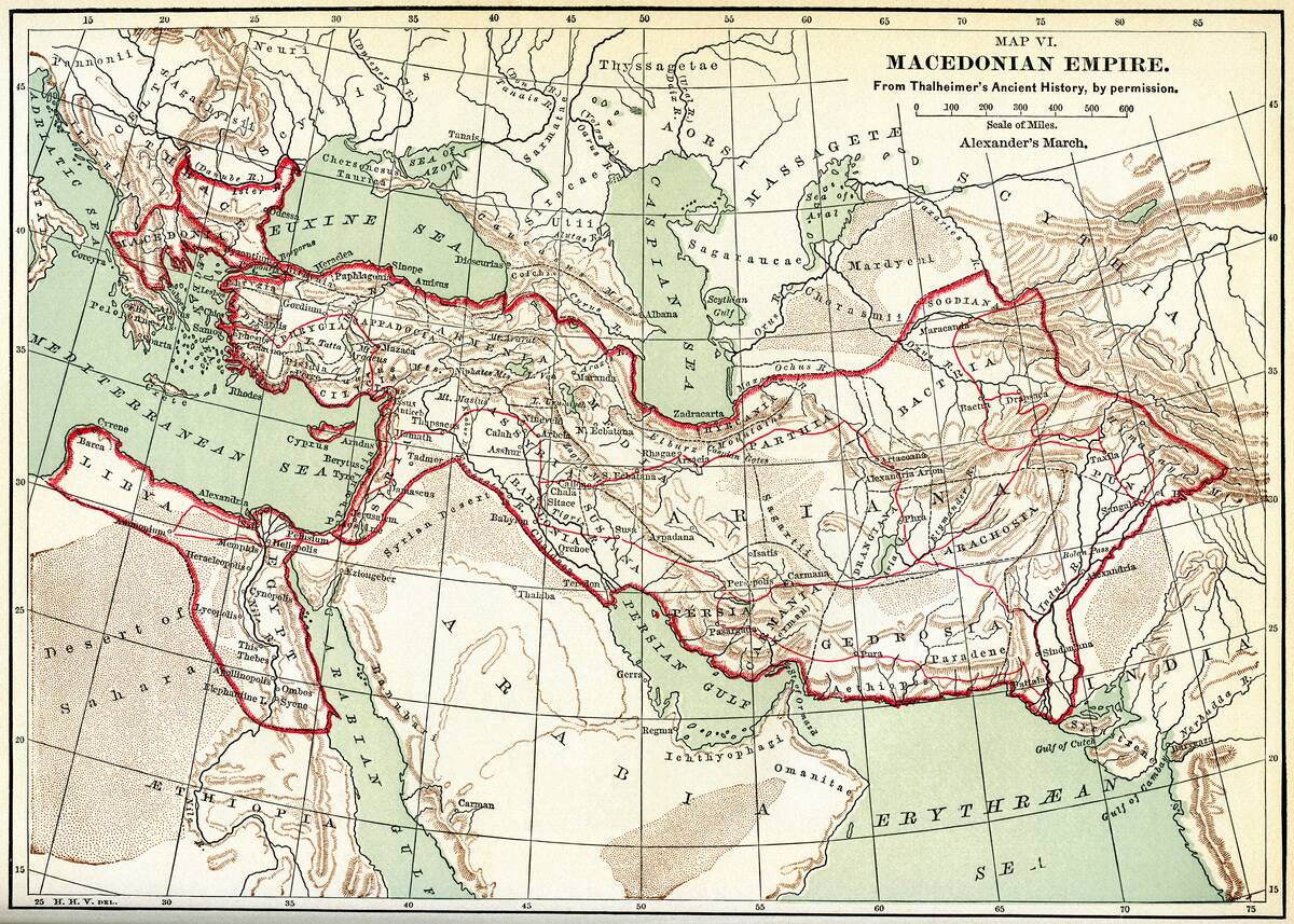 Map VI. Macedonian Empire, Illustration, Ridpath's History of the World, Volume I, by John Clark Ridpath, LL. D., Merrill & Baker Publishers, New York, 1894
