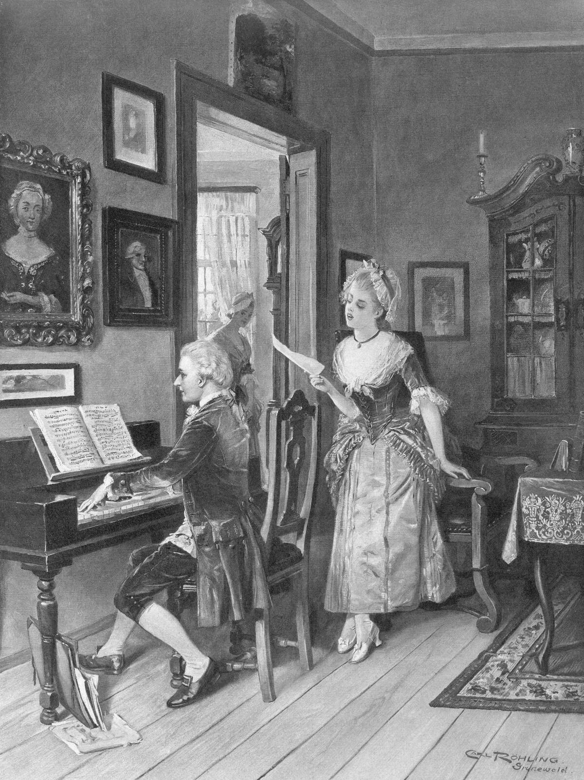 Mozart Playing Piano for Young Songstress