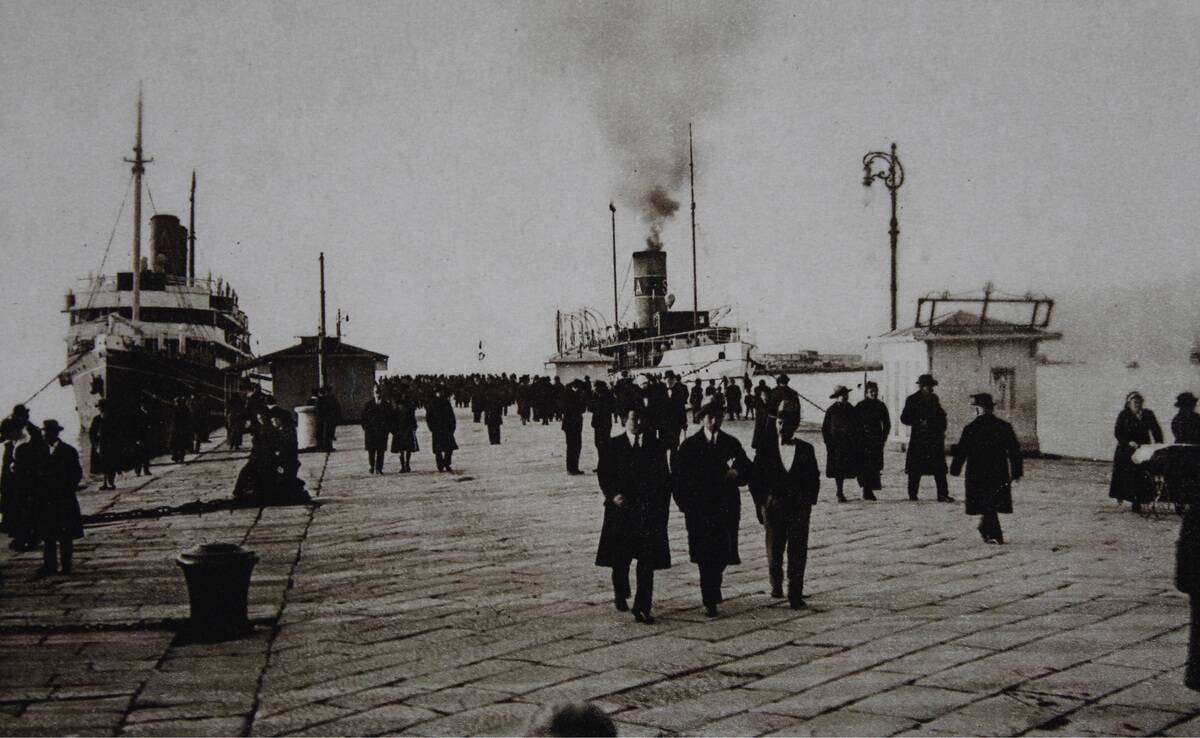 The Molo Audace In Trieste With The Departing Ships To Venice. About 1920. Photograph.