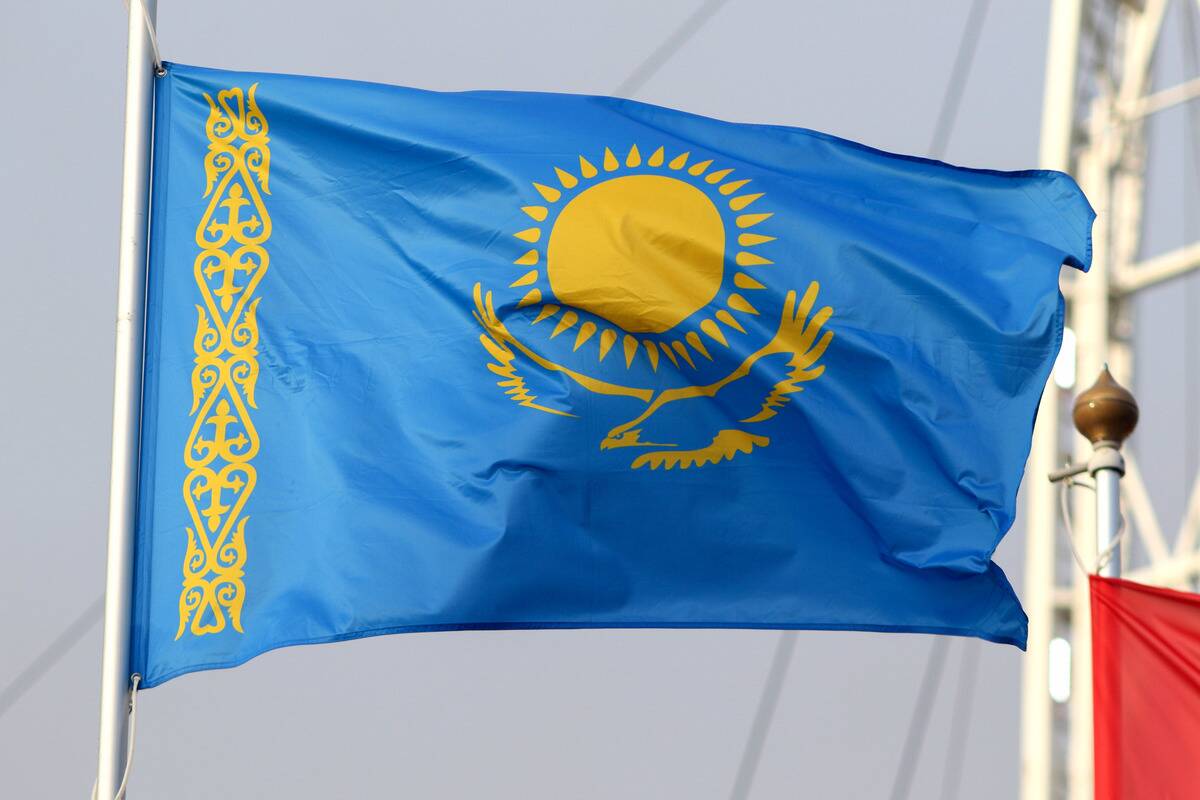The national flag of the Republic of Kazakhstan as a...