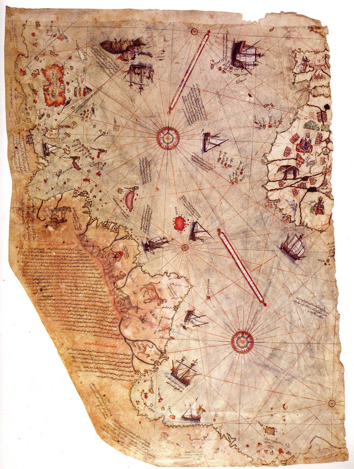 The Piri Reis world map, 1513. Found in the collection of the Topkapı Palace, Istanbul.