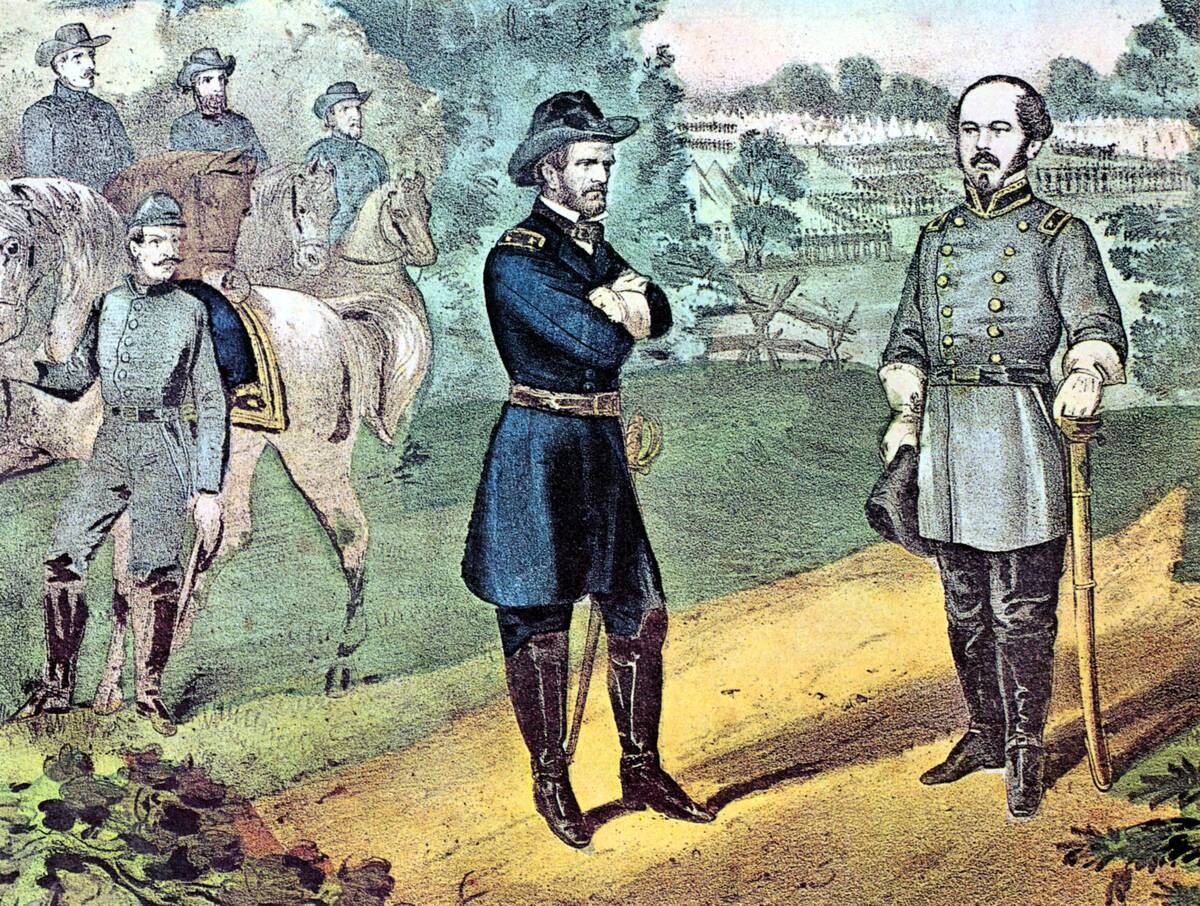 The surrender of Confederate forces in North Carolina, American Civil War, 1865. Artist: Currier and Ives
