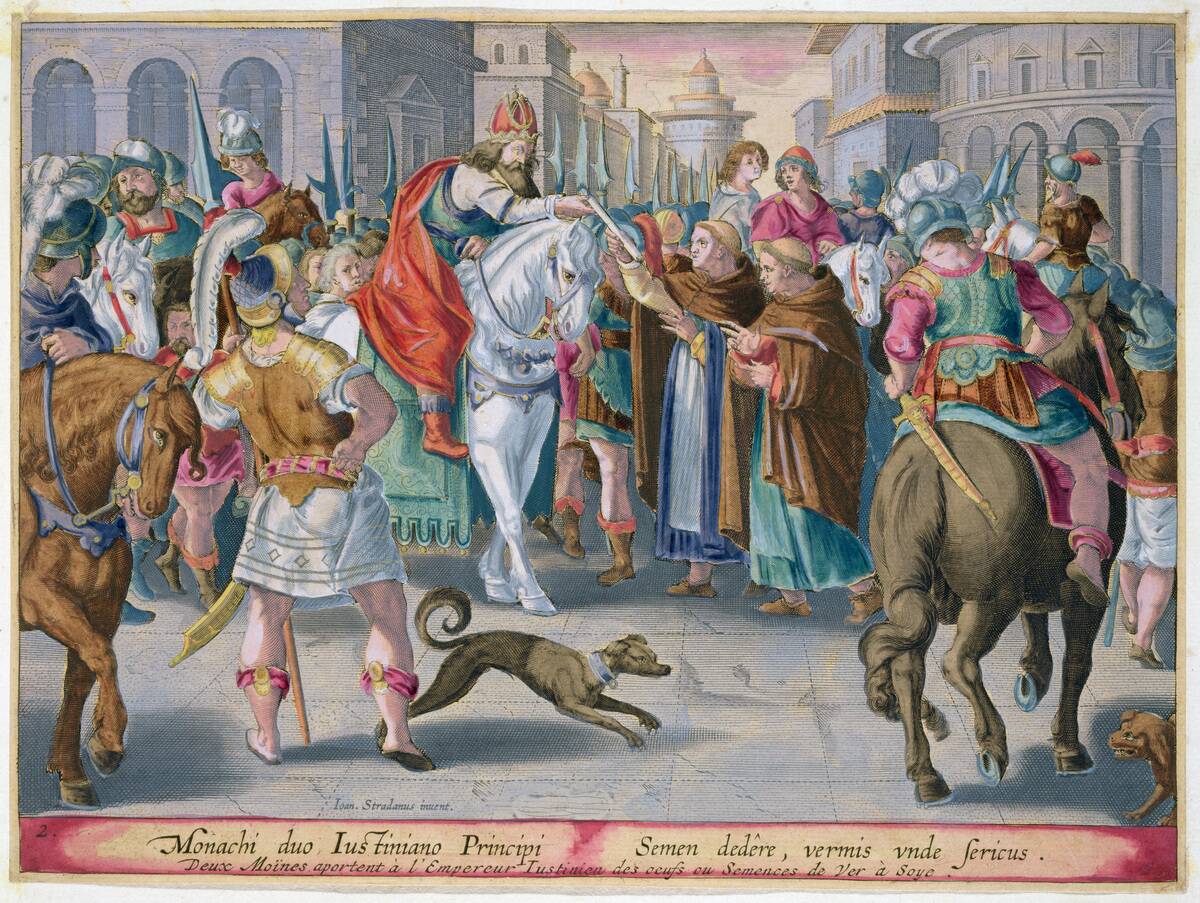 Two Monks Present Silkworms Smuggled From China To The Byzantine Emperor Justinian 6th Century