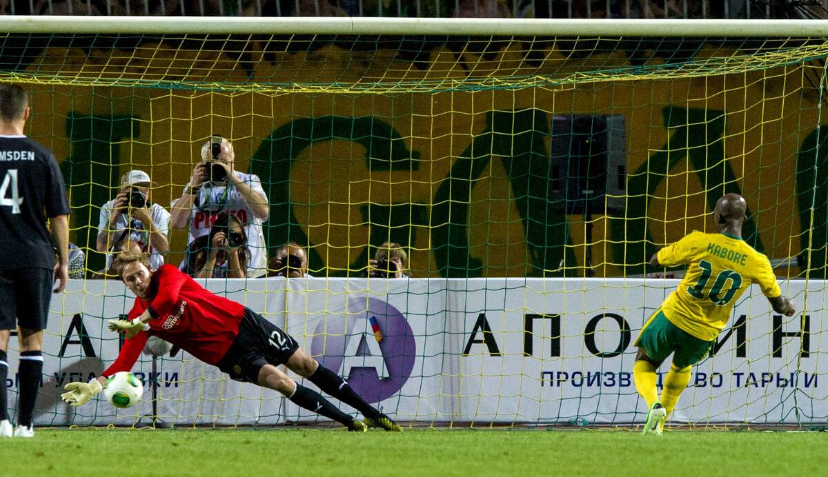 08/08/13 UEFA EUROPA LEAGUE 3RD QUALIFYING RND 2ND LEG.KUBAN KRASNODAR v MOTHERWELL.KUBAN STADIUM - KRASNODAR.Motherwell keeper Gunnar Neilson saves a penalty kick from Charles Kabore