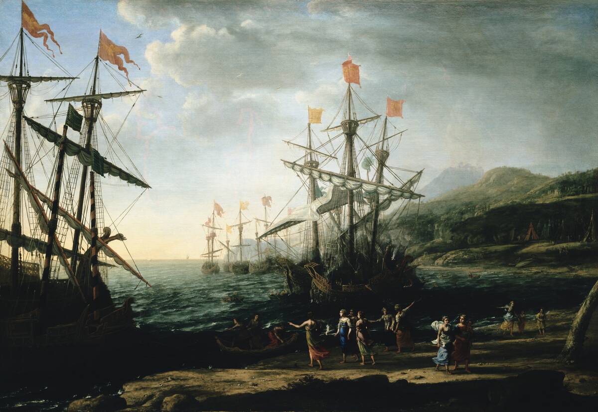 18th Century American Painting Depicting Settlers Arriving in America