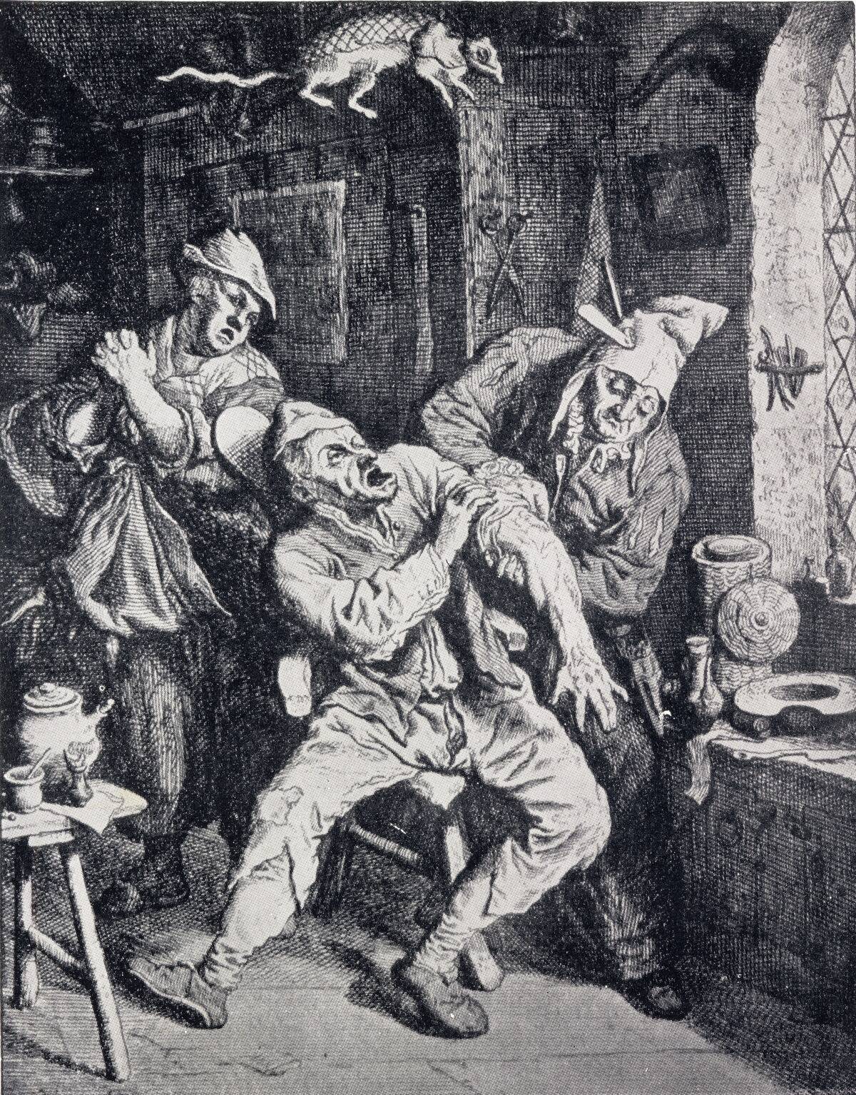 A barber surgeon operating in his office.