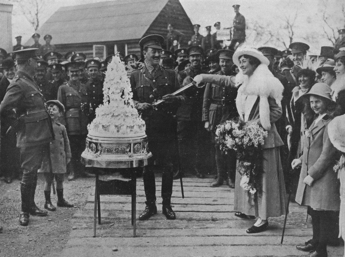 A Khaki Wedding: Cutting The Wedding Cake With The Bridegrooms Sword 1915