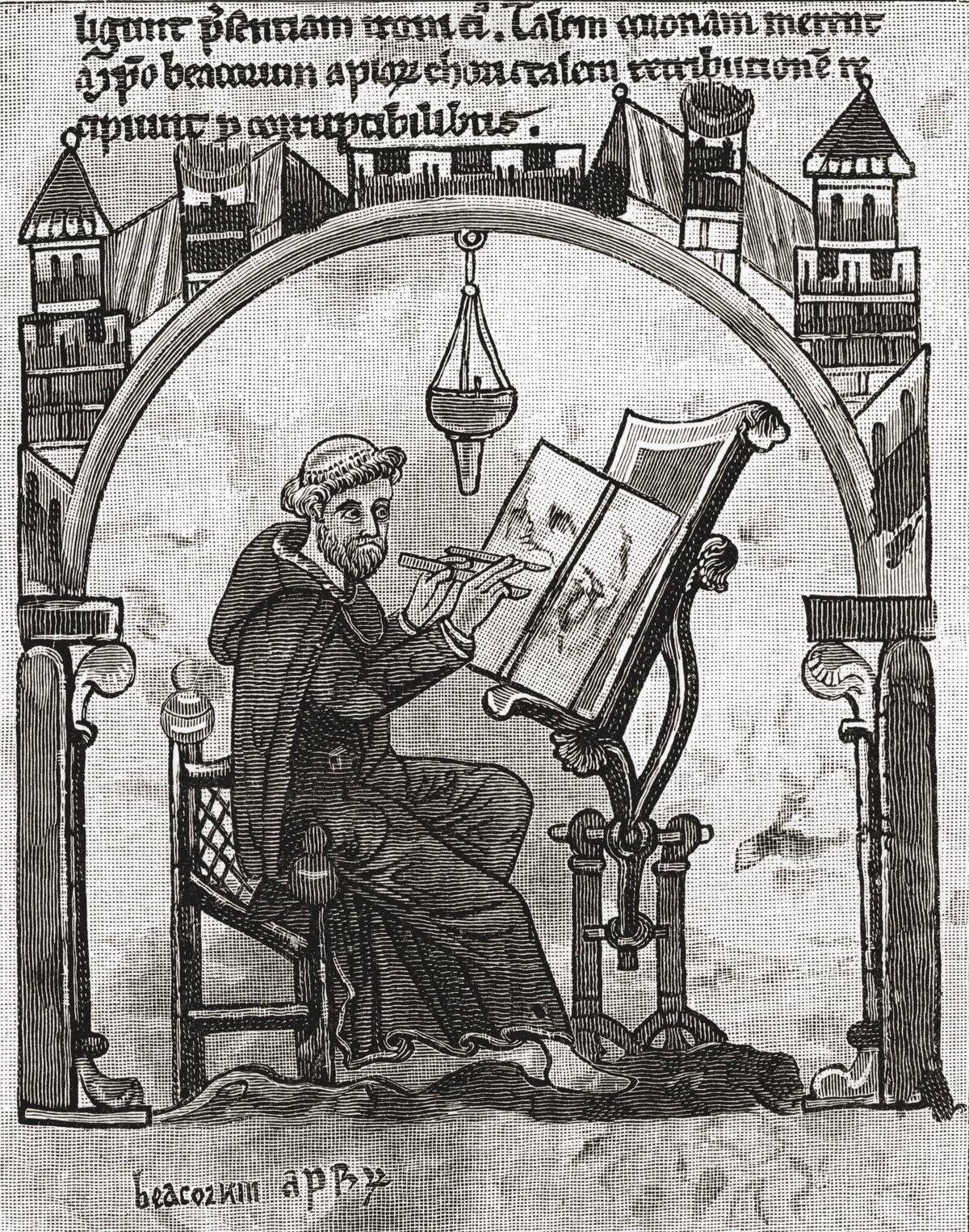 A Monk At His Desk In A Scriptorium